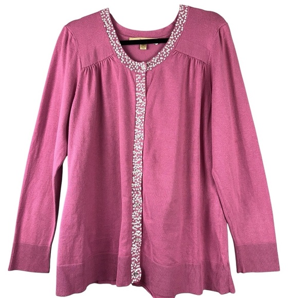 Motto Womens Sweater XL Pink Sequin Button Up Long Sleeve Cardigan Layering - Picture 1 of 9